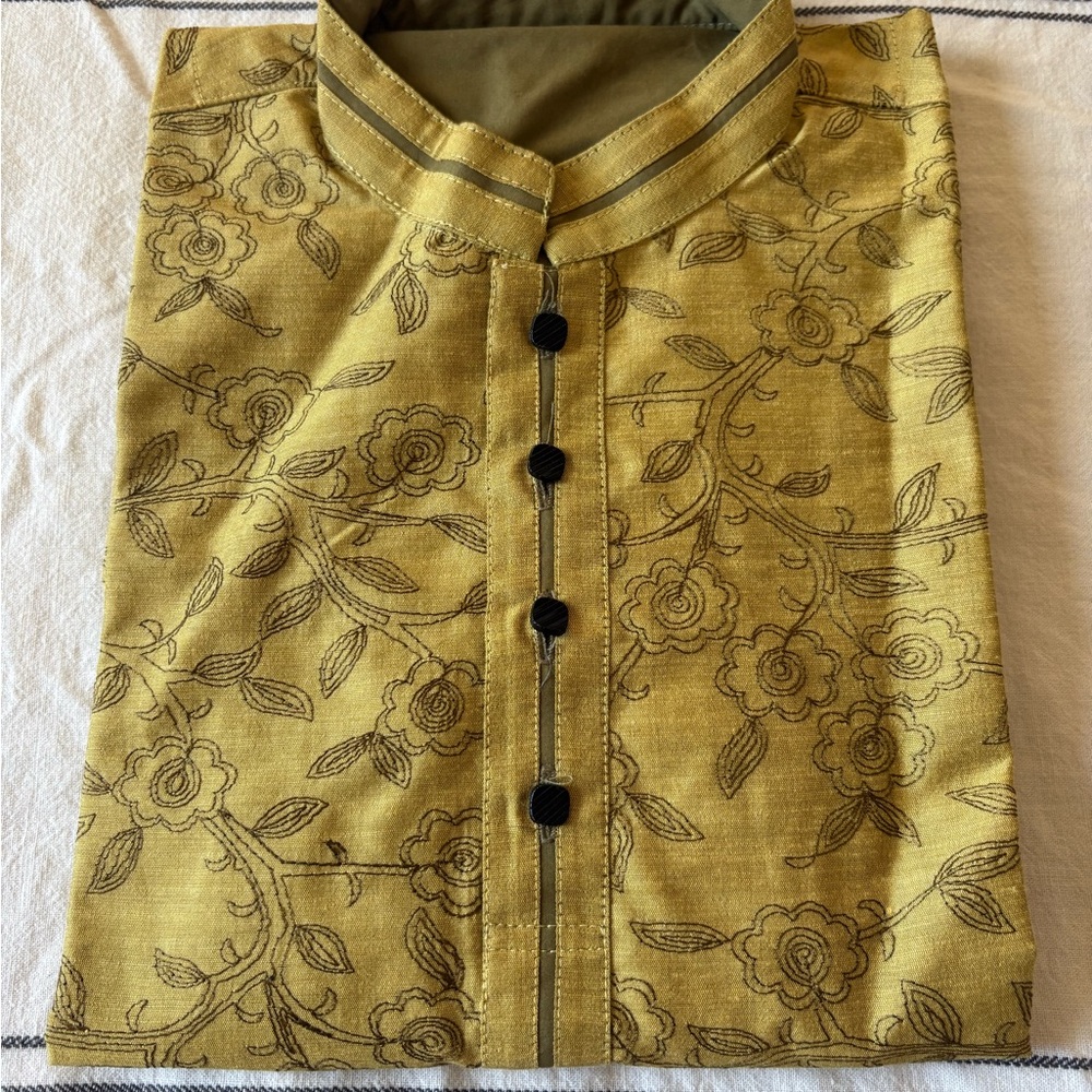 Floral Embroidered Olive Green Kurta (Panjabi)